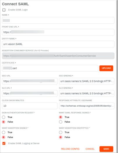 Connect SAML modal