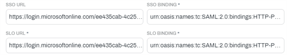 The SSO/SLO URL and Binding fields with sample text on the Connect SAML modal