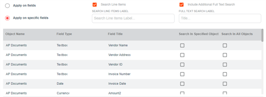 Field search options