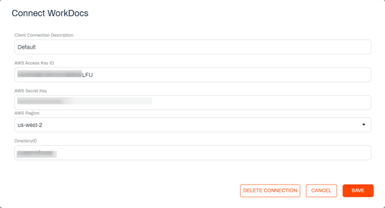 Connect WorkDocs modal