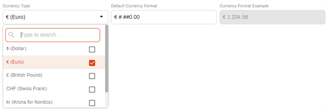 Default Currency settings.