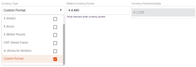 Default currency type configuration with custom currency type.