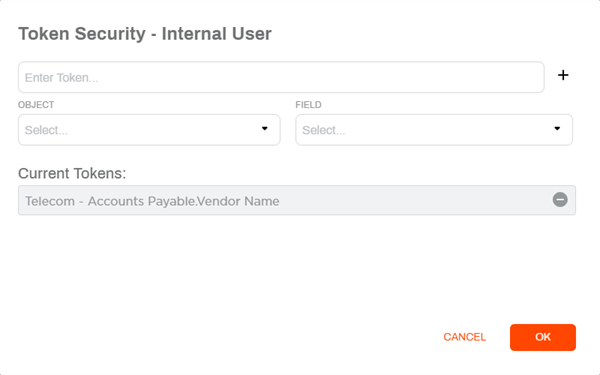 Token security modal for user