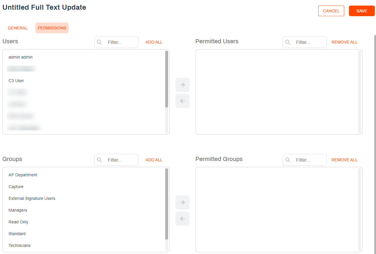 Full Text Update permissions