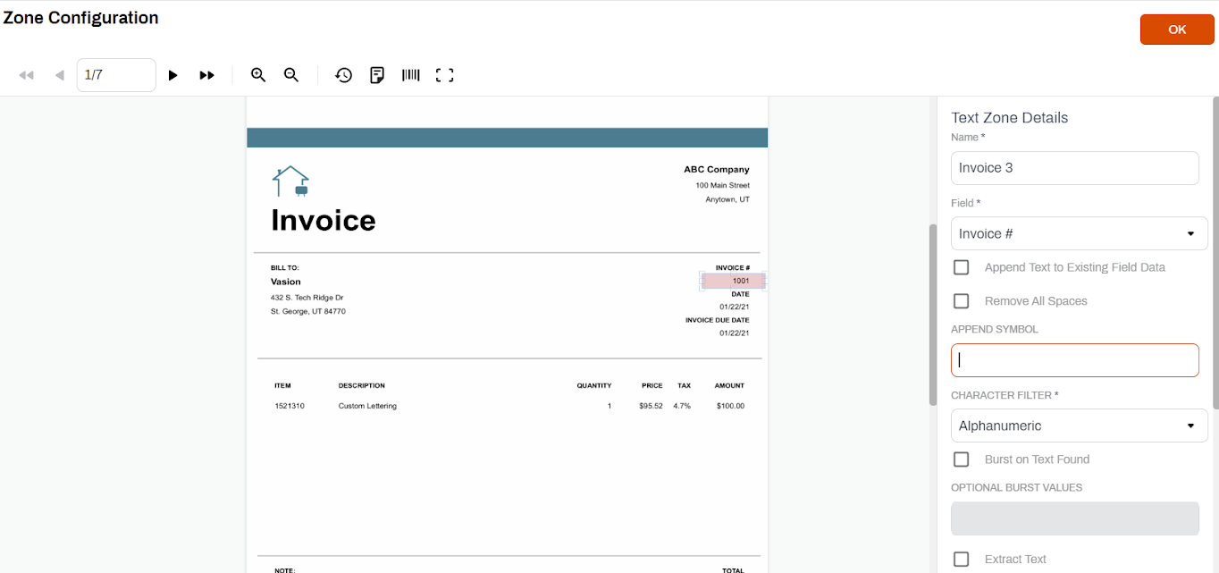 Text zone configuration