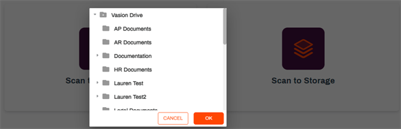 Vasion folder navigation modal