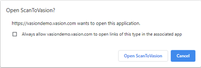 Allow Scan to Vasion modal