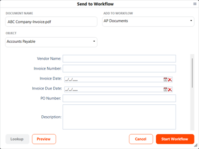 Send to Workflow field detail modal