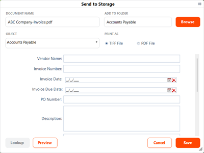 Send to storage modal