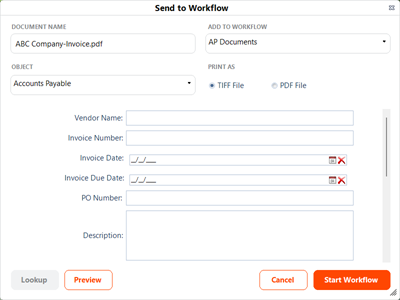 Send to Workflow modal