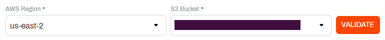 AWS Region and S3 Bucket fields
