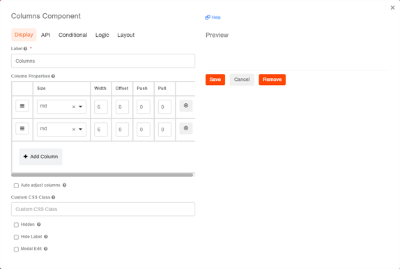 Column component configuration