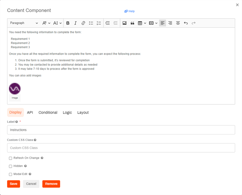 Content component configuration