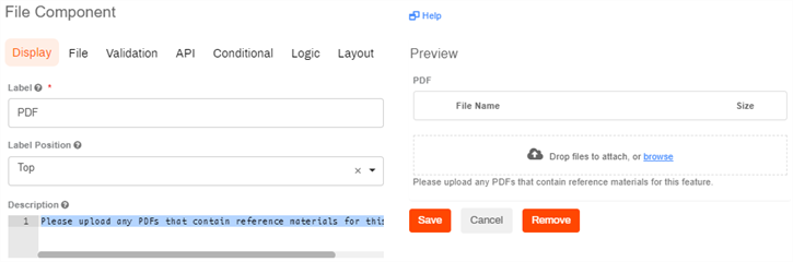 File upload component display options