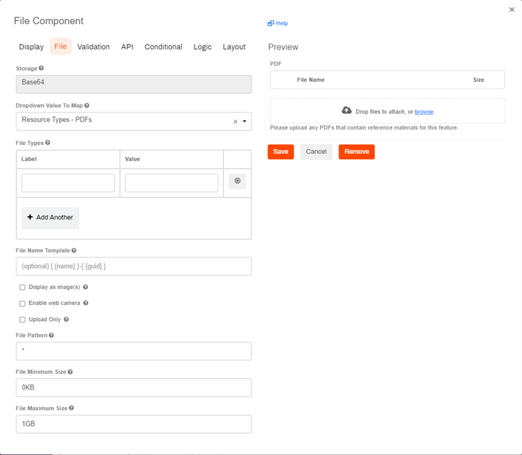 File upload configuration options