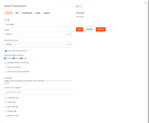 Page component configuration