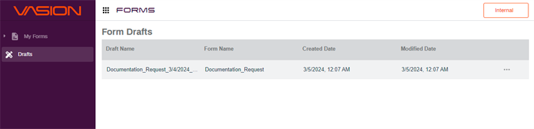 Form Drafts landing page