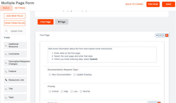 Multiple page form builder