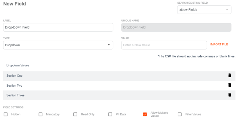 Dropdown type field Dropdown field