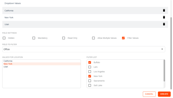 Filter Values configuration