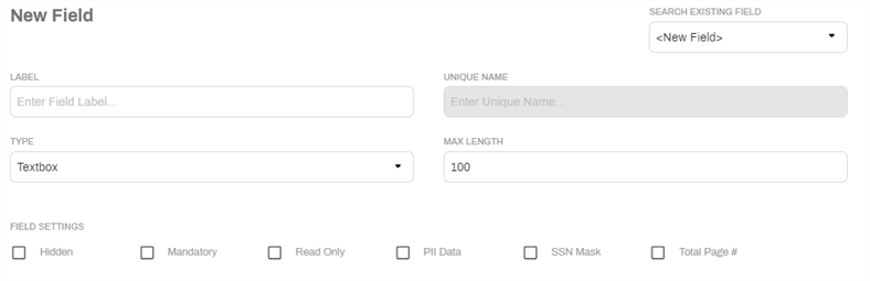 Image of textbox field configuration modal
