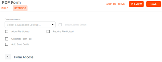 PDF Form settings tab
