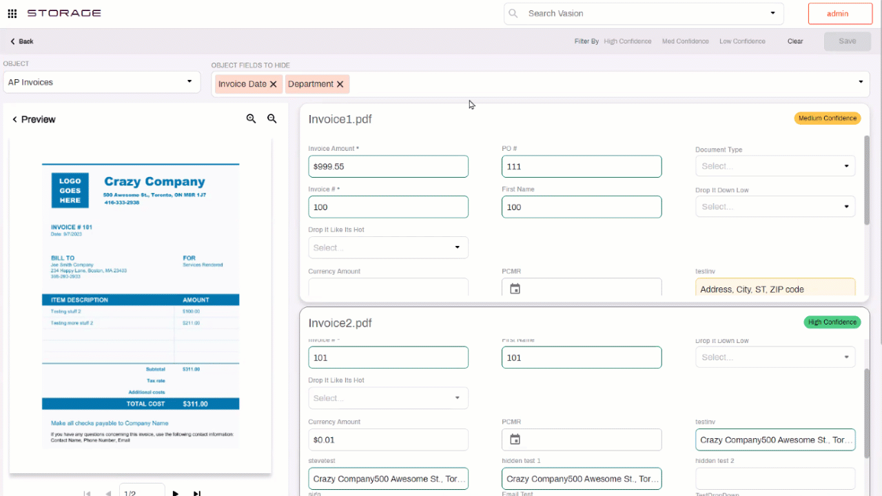 Confidence filter functionality
