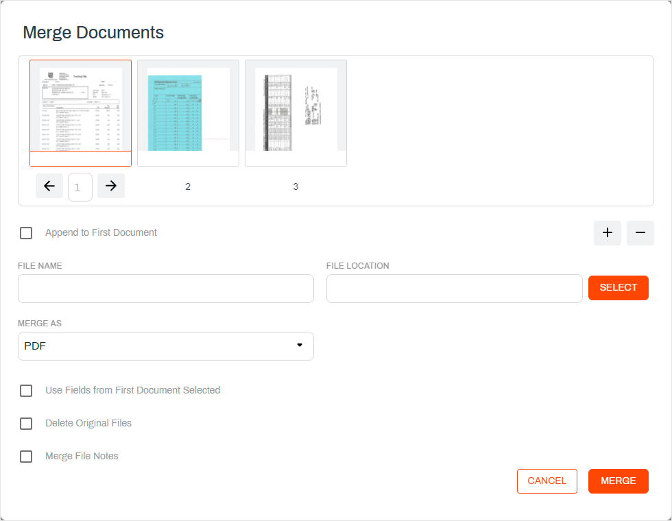 Merge documents options
