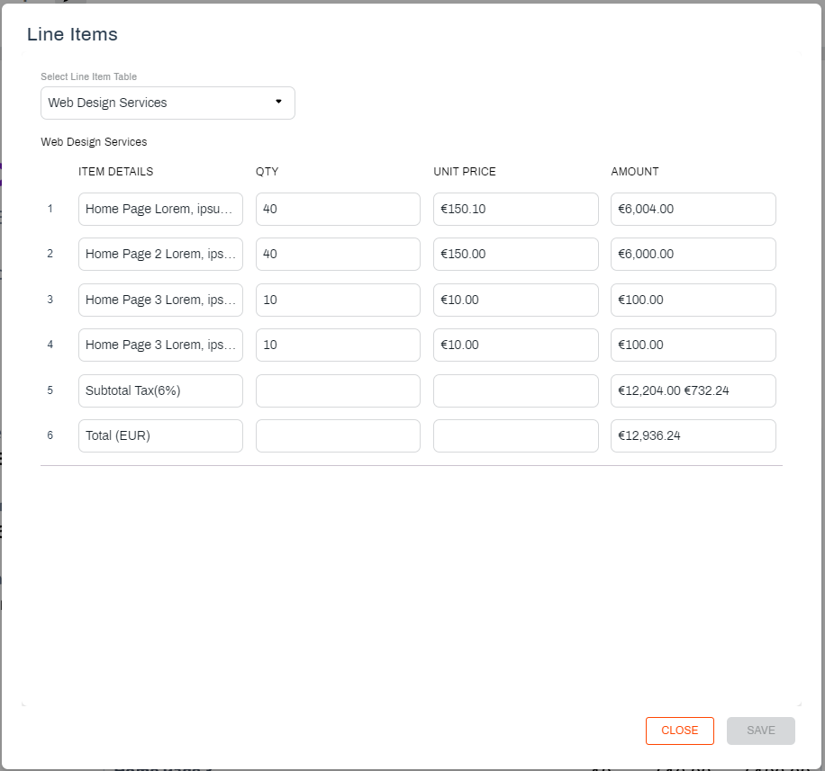 Line item data view