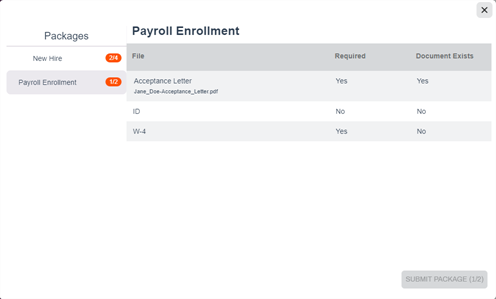 Packager modal showing multiple matches for the document packages