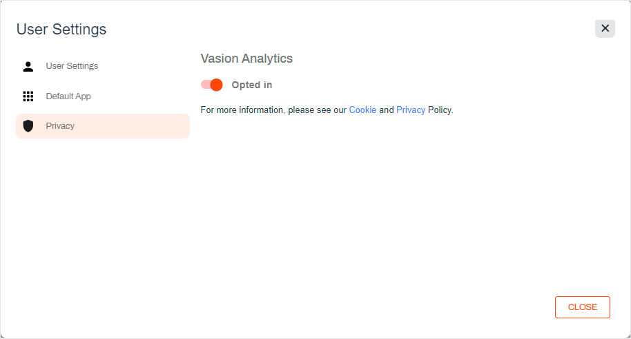 User settings - Privacy tab