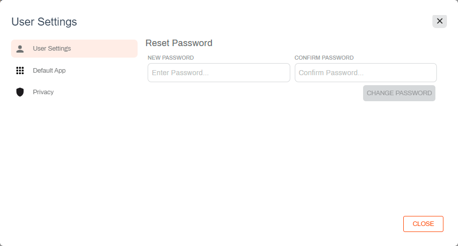 User Settings modal