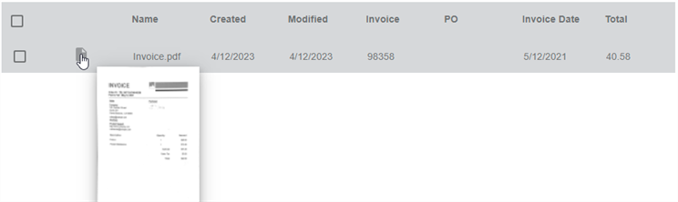 Thumbnail display when hovering over file icon
