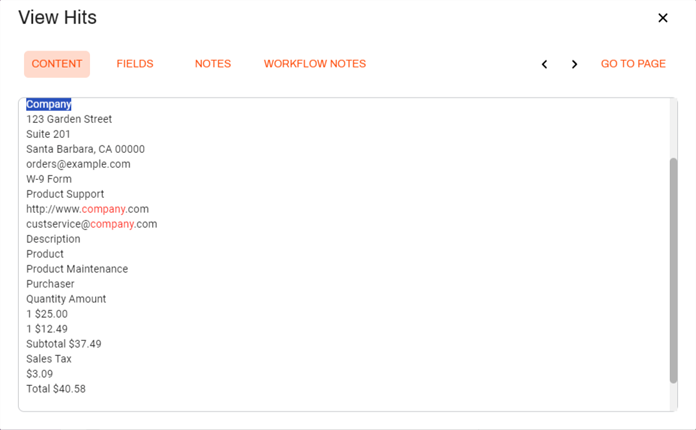 View Hits modal