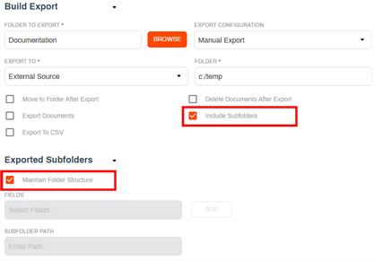 Export subfolder options