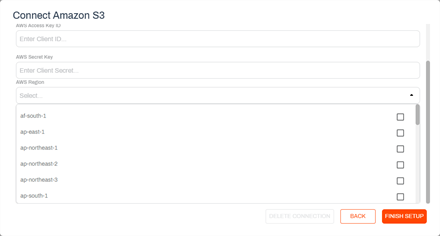 AWS region drop-down option