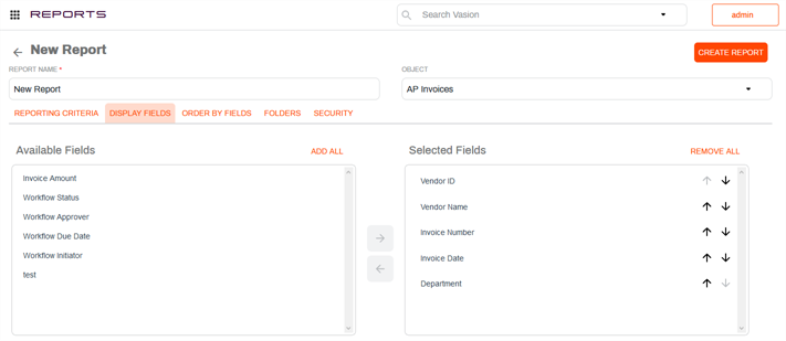 Display Fields tab