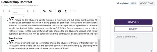 Signature options: complete or rejecct