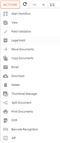 Storage Actions menu
