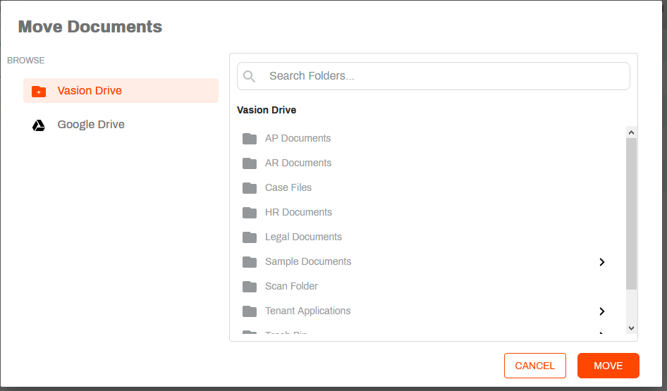 Move documents modal