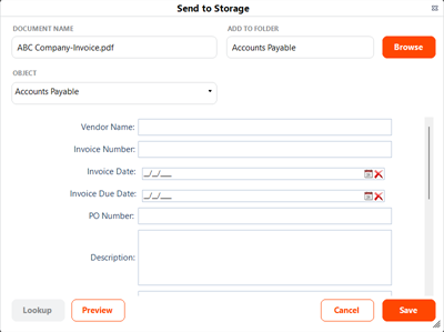 Send to Storage modal Send to Storage modal
