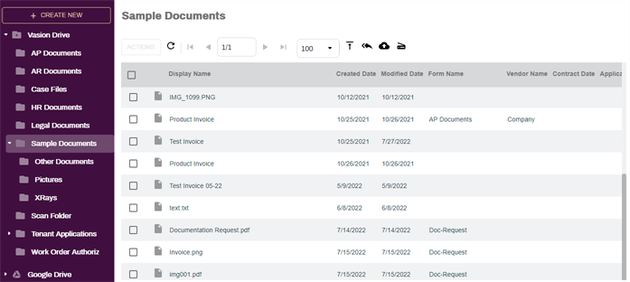 Side Menu showing subfolders