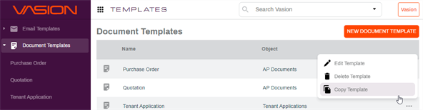 Copy Template menu option