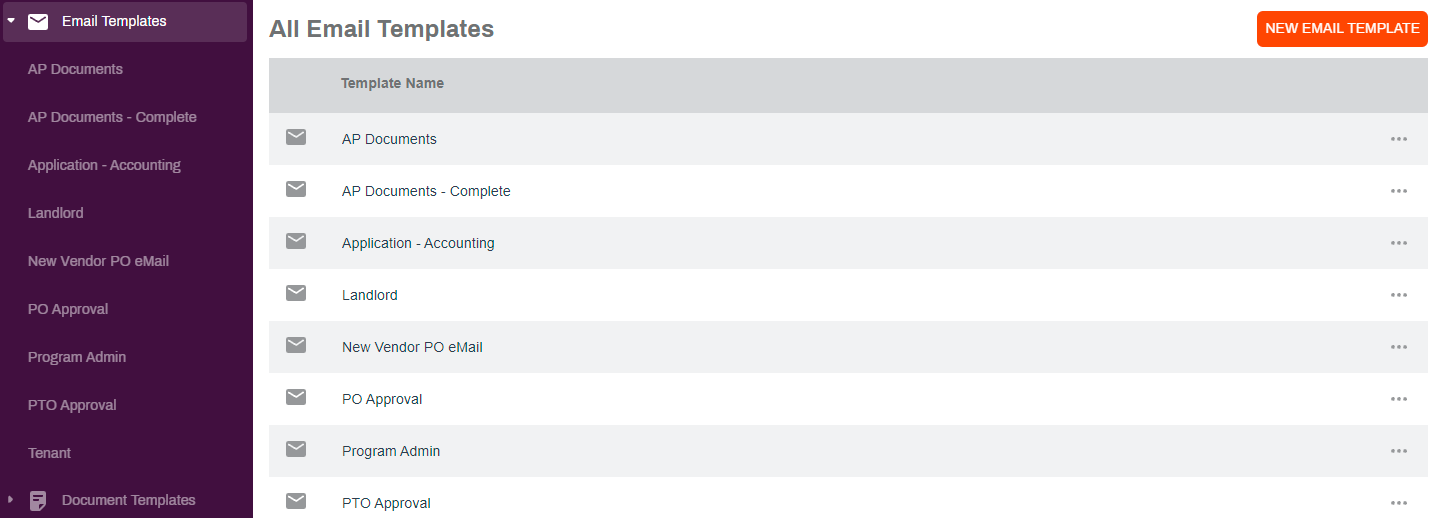 Email Templates page