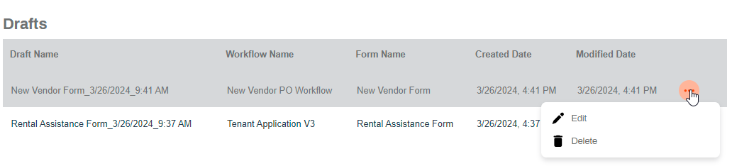 Workflow draft action options