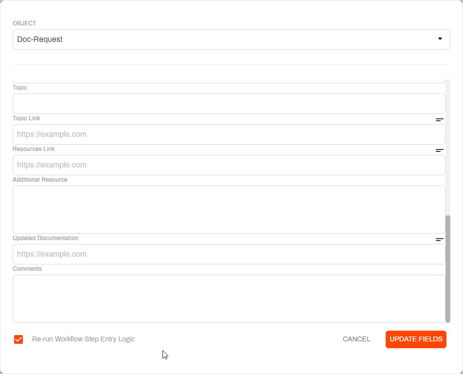 Update fields modal