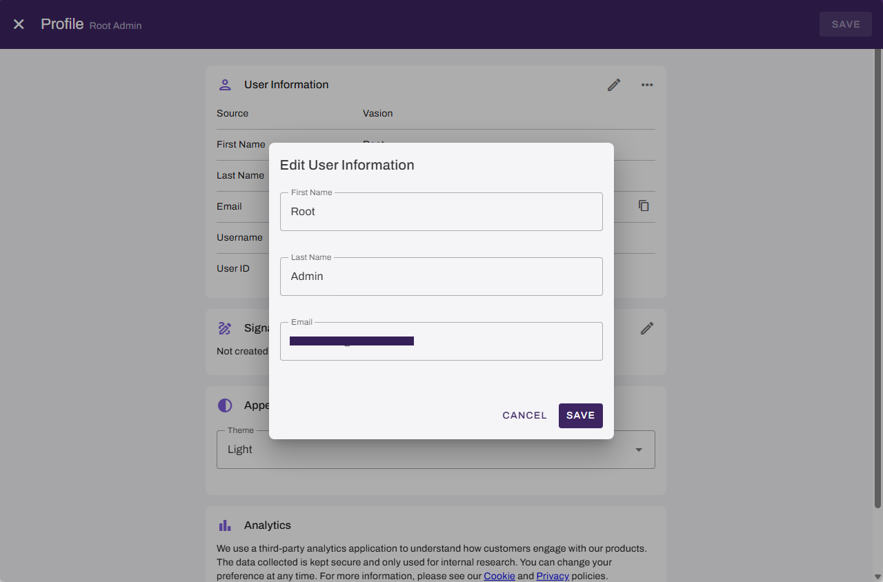 Edit User Information modal Edit User Information modal