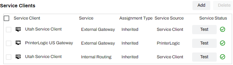 Admin Console showing printer object's Off-Network tab and external gateways and internal routing Service Client added. Admin Console showing printer object's Off-Network tab and external gateways and internal routing Service Client added.