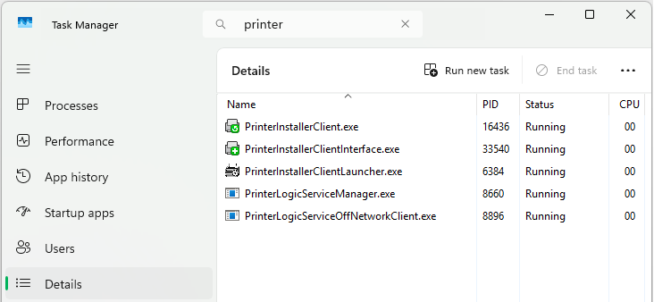 Task Manager showing Service Client services running. Task Manager showing Service Client services running.