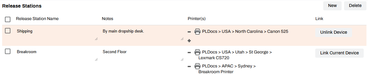 Admin Console showing Release Stations page. Admin Console showing Release Stations page.
